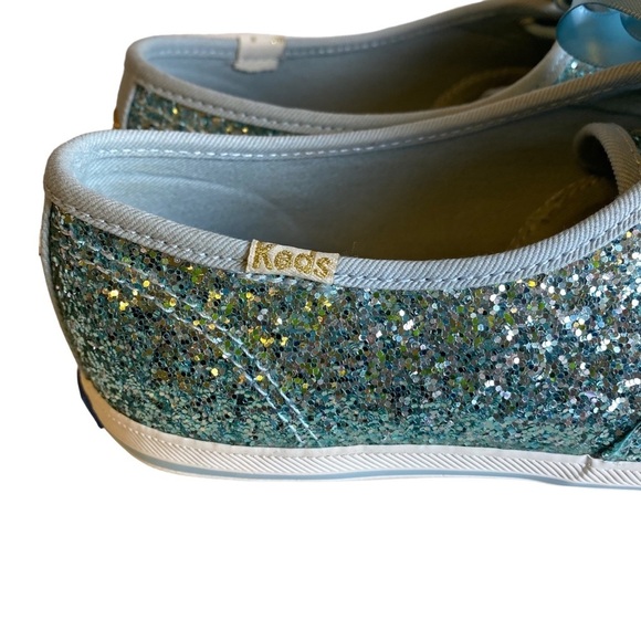 KEDS x KATE SPADE NEW YORK CHAMPION GLITTER SNEAKERS BLUE RIBBONED LACES WF61658 - Picture 11 of 17